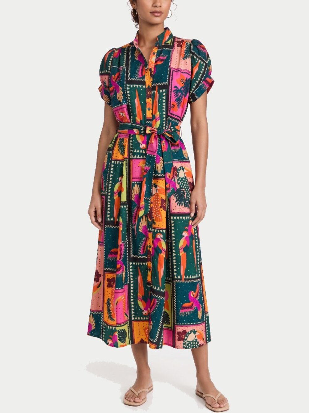 Live 4 Truth Tropical Parrot Print Patchwork Midi shirt Dress Size XL